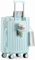 20 in Carry on Luggage with Cup Holder & USB Port, Airline Approved TSA Locked Luggage, Lightweight PC Material Travel Suitcase